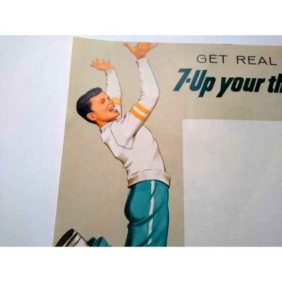 7 Up Soda Football Vintage 1950's Book Cover UNUSED Sports Poster Art 2 Sides - Picture 3 of 7
